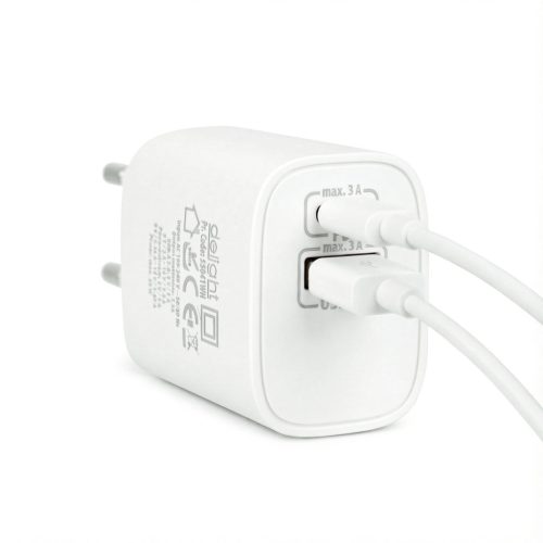 Hálózati Adapter USB + Type-C PD20W gyorstöltéssel - fehér