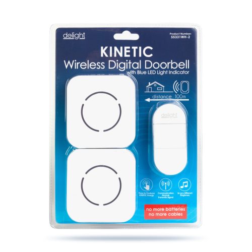 Digitális elem- és vezeték nélküli csengő - Kinetic - 2 beltéri - fehér - kék LED