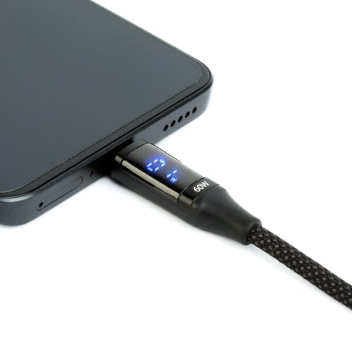 Adatkábel - Type-C / Type-C - teljesítmény kijelzéssel - fekete - 1 m - 3 A - 60W