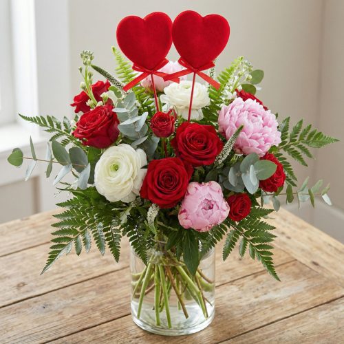 Leszúrható szív szett - piros plüss, habszivacs - 28 cm - 2 db / csomag