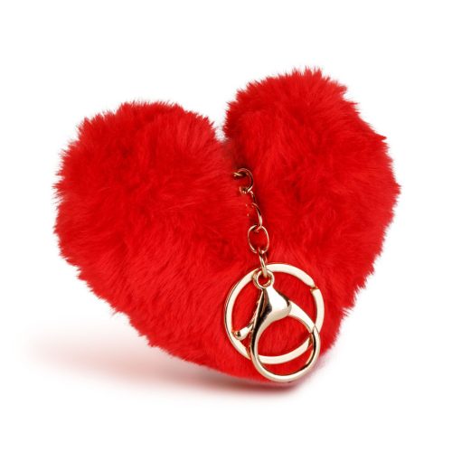 Kulcstartó - szív alakú - plüss, piros - 13 x 10 cm