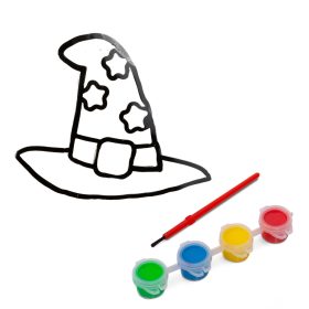   Halloween-i kifesthető ablakdekor - boszorkánykalap - 4 szín - ecsettel