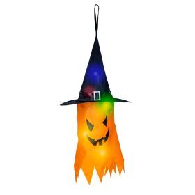   Halloween-i LED dekor - szellem - sárga - 10 színes LED - akasztható - 2 x 2032 - 75 x 35 cm