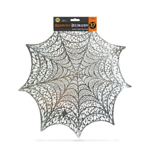 Halloween-i dekoráció - pókháló alátét - ezüst - Ø37 cm - műanyag