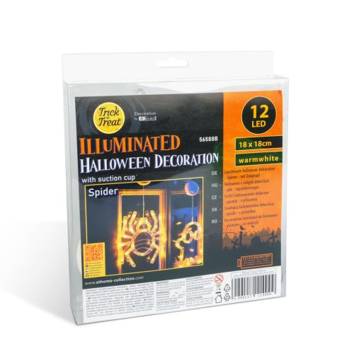 Halloween-i világító dekoráció - pók - tapadókorongos - 12 LED - 20 x 18,5 cm - 3 x AAA