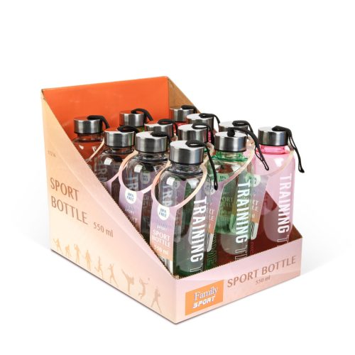 Sport kulacs - műanyag, átlátszó - 550 ml - 3 színben