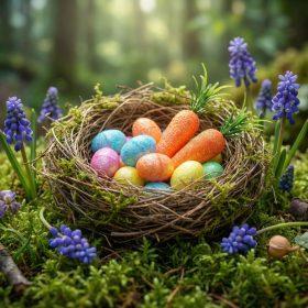   Húsvéti dekoráció - szivacs - csillámos - tojás, répa - 36 db / csomag