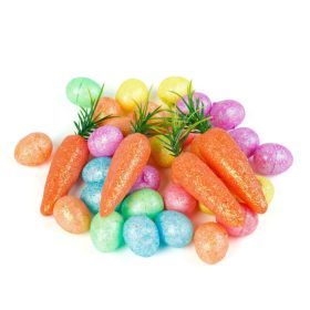   Húsvéti dekoráció - szivacs - csillámos - tojás, répa - 36 db / csomag