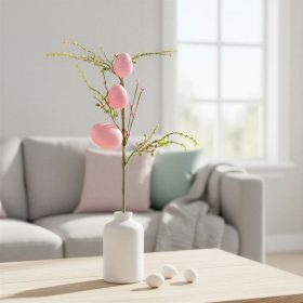   Húsvéti tojásfa ág - csillámos - rózsaszín - 40 x 16 cm