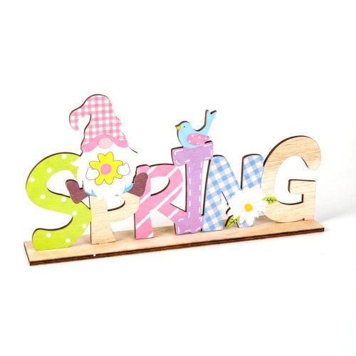 Tavaszi fekvő asztaldekoráció fából - manós 