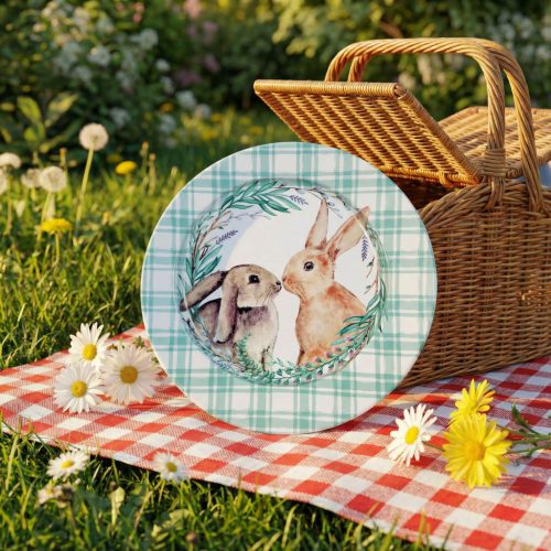 Húsvéti tálca - fém - nyuszis - 33 cm