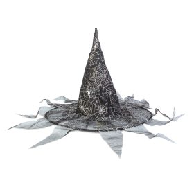   Halloween-i boszorkány kalap - fekete, pókhálós - 38 x 32 cm