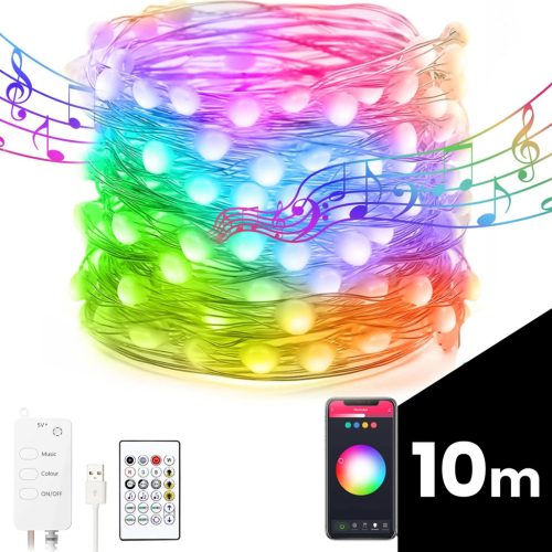 Smart fényfüzér - USB - 66 RGB LED - 10 m - Bluetooth