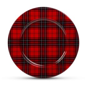 Karácsonyi tálca - fém  - kockás - 33 cm