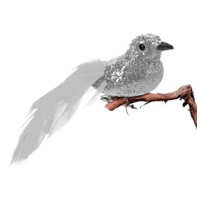   Karácsonyi dísz - csipeszes - glitteres madár - ezüst - 2 db / csomag