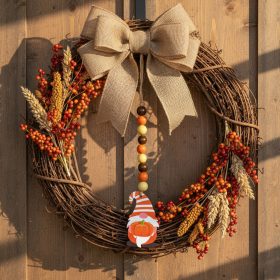   Őszi dekoráció - manó tökkel - akasztható - fa - 31 x 5 cm