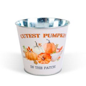   Őszi dekoráció - fém kaspó, vödör - tökös - 15 x 13,7 cm