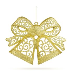   Karácsonyi dekoráció - masni - akasztható - glitteres arany - 35 cm