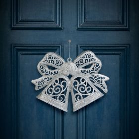   Karácsonyi dekoráció - masni - akasztható - ezüst - 35 cm