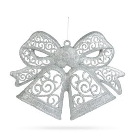   Karácsonyi dekoráció - masni - akasztható - ezüst - 35 cm