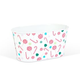   Karácsonyi fém kosár - cukorbot mintás - 19 x 11,5 x 9,5 cm