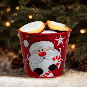   Karácsonyi dekoráció - fém kaspó, vödör - Mikulás - 13 x 11 cm