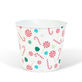   Karácsonyi dekoráció - fém kaspó, vödör - cukorbot - 13 x 11 cm