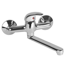   mosogató-mosdó csaptelep 35mm kerámia betét, falra szerelhető, fényes, egyenes, 20cm hosszú