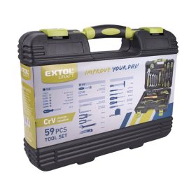   szerszámkészlet, 59db, 1/4" CV.; 10 dugófej(4-13mm), racsnis kar+fogók,csavarhúzók, imbuszkulcs,BIT-ek