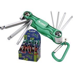   imbuszkulcs klt., Cr40 gömbfej, színes, TÜV/GS; 7db, 1,5-6mm, karabínerrel