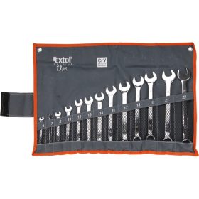   csillag-villás kulcs klt., CrV., elliptikus, vászon tartóban ; 13db, 6-22mm