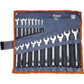   csillag-villás kulcs klt., CrV., elliptikus, vászon tartóban ; 18db, 6-30mm