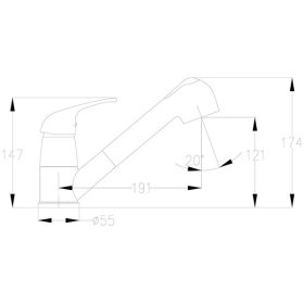   kombinált zuhanyfejes csaptelep 35mm  kerámia betét, álló, egykaros, fényes