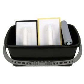   burkoló vödör, 10 literes, műanyag, szögletes (44×24×17cm), 1 görgős fugázó simító, szivacsos simító