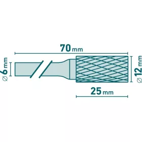   keményfém turbómaró (rotormaró), hengeres, átmérő 12×25mm/szár 6mm, keresztfogazás