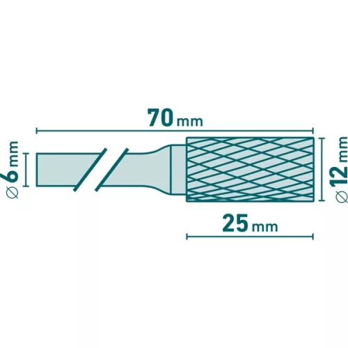 keményfém turbómaró (rotormaró), hengeres, átmérő 12×25mm/szár 6mm, keresztfogazás