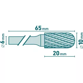   keményfém turbómaró (rotormaró), hengeres, kerek orrú, átmérő 10×20mm/szár 6mm, keresztfogazás