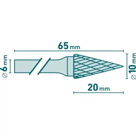   keményfém turbómaró (rotormaró), kúpos, hegyes orrú, átmérő 10×20mm/szár 6mm, keresztfogazás