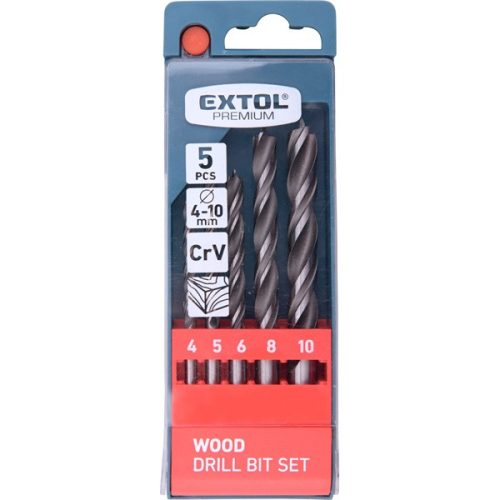 fafúró klt. 5 db, rövid, 4-5-6--8-10mm, Cr.V., normál befogás; műanyag dobozban