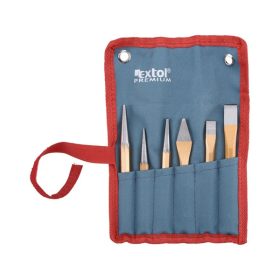   lyukasztó, pontozó és véső klt. 6db CrV. HRC 52-58 ; 1db pontozó, 2 db lyukasztó, 3 db véső, hossz.:120-150mm