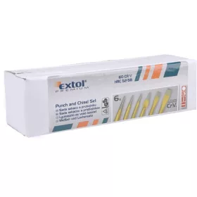   lyukasztó, pontozó és véső klt. 6db CrV. HRC 52-58 ; 1db pontozó, 2 db lyukasztó, 3 db véső, hossz.:120-150mm