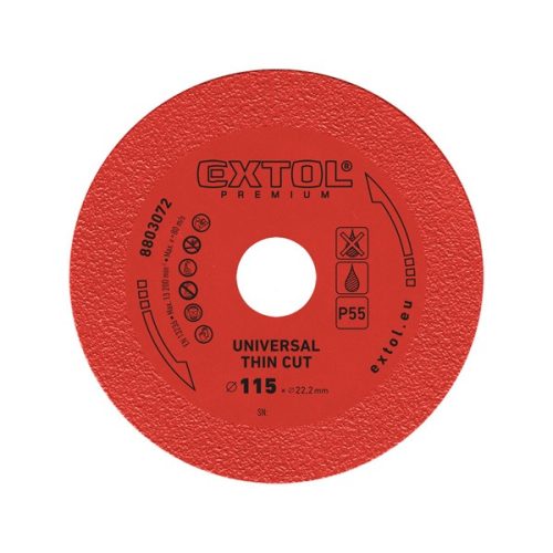 gyémántvágó, extra vékony vágás: 1,2mm vastagság; 115×22,2mm, száraz és vizes vágásra