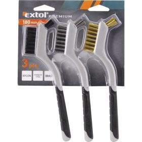   drótkefe klt., 3 db: nylon-, réz- és rozsdamentes acél szál, 3×8 sor, 180mm, kétkomponensű TPR+PP puha műanyag nyél