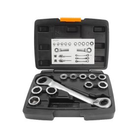   racsnis csillagkulcs klt. 11db; cserélhető betétekkel: 8-19mm CrV. 72 foggal, 2 irányú forgás