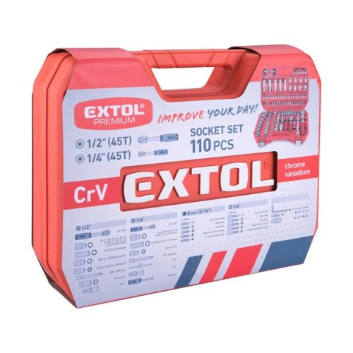 dugókulcs klt., CV., racsnis 45fog ; 1/4" és 1/2", 110db, 4-32mm, 32db bit(lapos, kereszt,imbusz,torx), gyertyakulcs