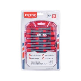   órás csavarhúzó klt. 15 db S2 acél mágneses, 135 mm hosszúság, lapos, PH, HEX és TORX, műanyag doboz