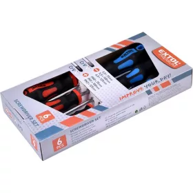   csavarhúzó klt., 6db; lapos:3×75, 5,5×100 és 6,5×125mm, PH0×60, PH1×100 és PH2×125, CV., mágneses, papír tartóban