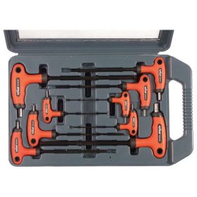   imbuszkulcs klt. 9db, gömbfejű (25° munkaszög), CV., gumírozott T-nyelű,  2, 2,5, 3, 4, 5, 6, 7, 8, 10mm, műanyag koffer