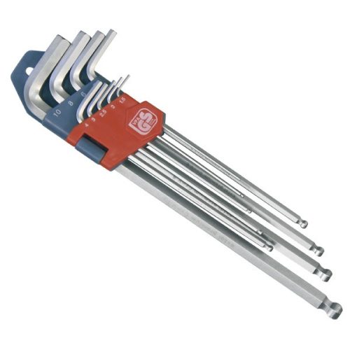 imbuszkulcs klt., 9db, extra hosszú; gömbfej, 1,5-10mm, CV., 95-237mm