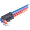 torx kulcs klt., 9db, több színű, extra hosszú, T10-T50, hosszú szár: tömör/gömbfej, rövid szár: lyukas, S2, krómozott